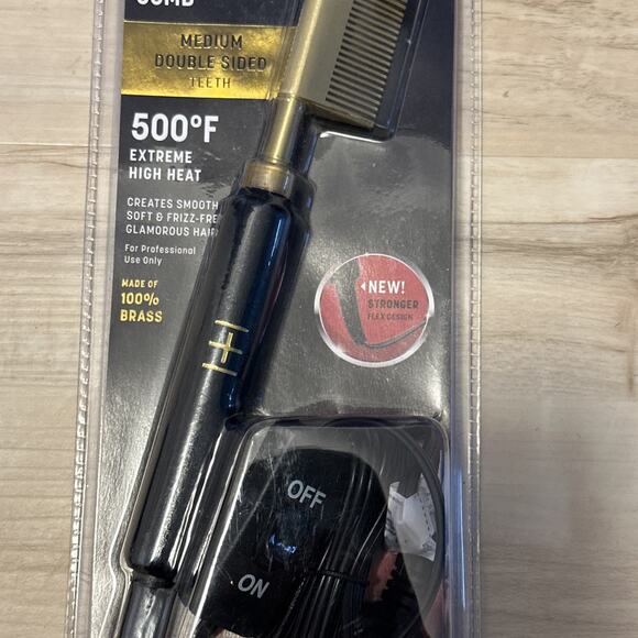 H&H Medium Wide Teeth Electrical Straightening Comb Black/Gold NEW - Picture 3 of 4